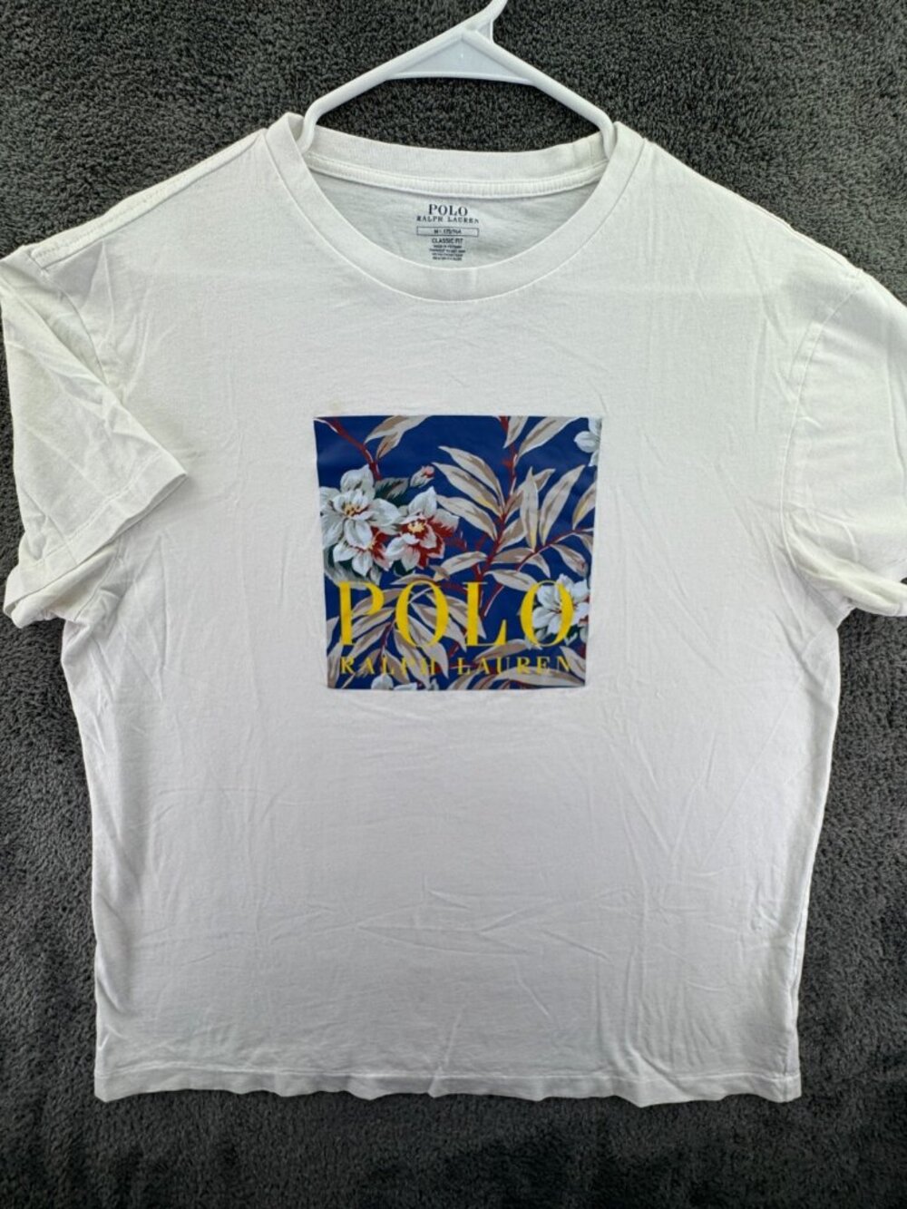 Polo Ralph Lauren Medium Classic Fit White Floral Print T Shirt Short Sleeve